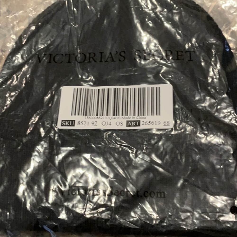 Victoria Secret Pink Black Ribbed Beanie New In Package - Picture 5 of 5